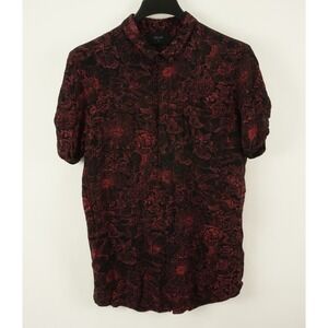 Rolla's Men's XL Short Sleeve Black Geometric Textured Rayon Button Front Shirt